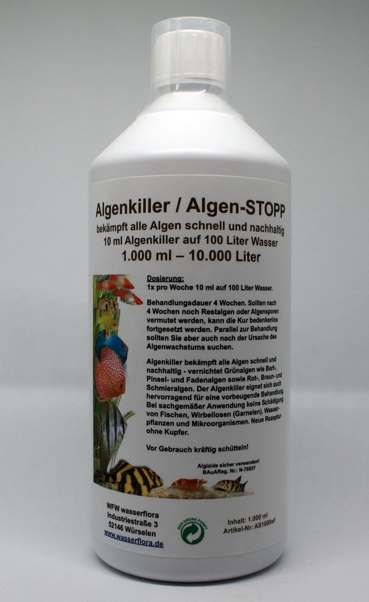 1.000 Ml Algenkiller / Algen-STOPP Für 10.000 Liter Aquarium-Wasser